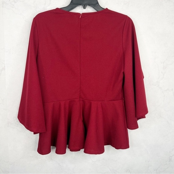 [Shein] Red Peplum Bell Sleeve Top - Picture 5 of 8